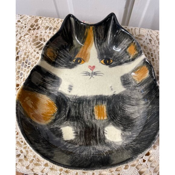 Vintage 1960s NS Gustin Co. Calico Cat Bowl Dish Hand Painted - Picture 7 of 10
